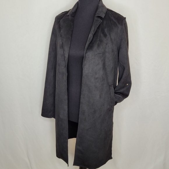 Tahari Black Faux Suede Open Front Duster Jacket - Sz XS - Picture 6 of 15